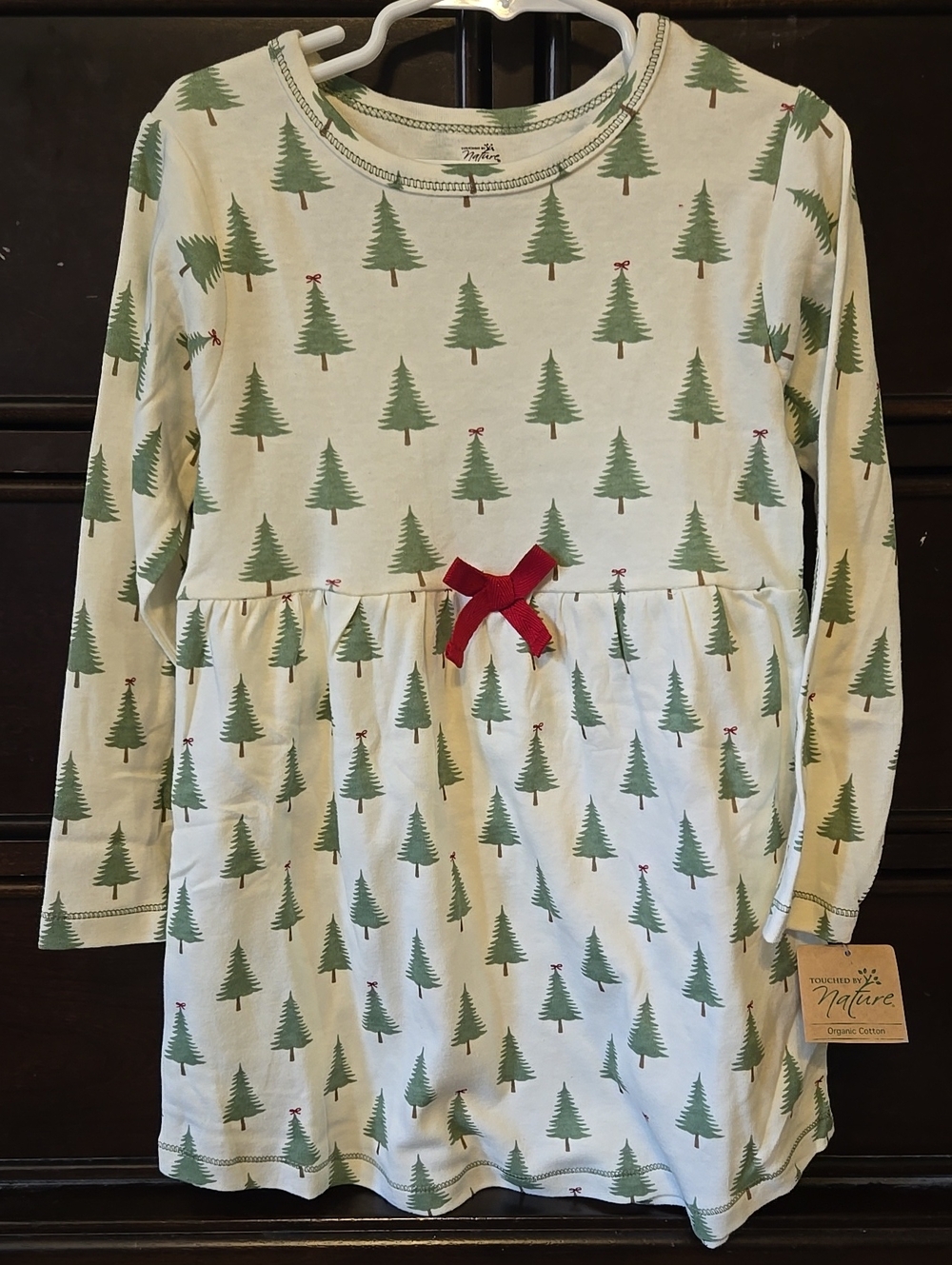 5t Girls' Green Tree Dress with Red Bow